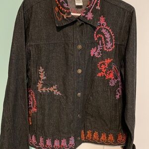 Embroidered black denim jacket